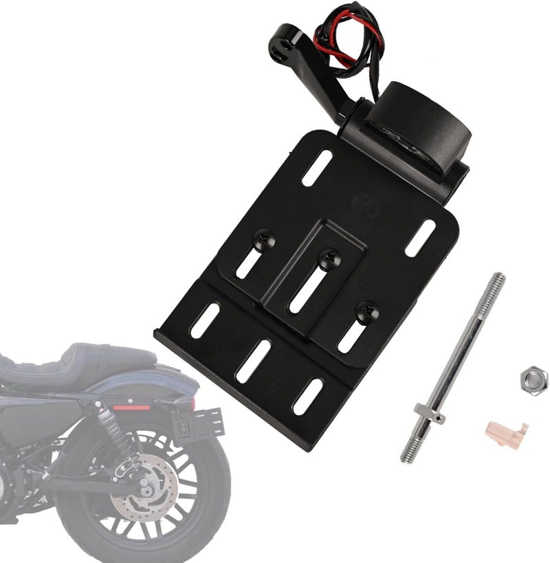 MOCODUO Motorcycle Rear Side License Plate Bracket Holder with LED Light for Harley Sportster XL883, XL1200, Dyna Low Rider FXDLS, Street Bob FXDB 2004-2020 Black - Image 1